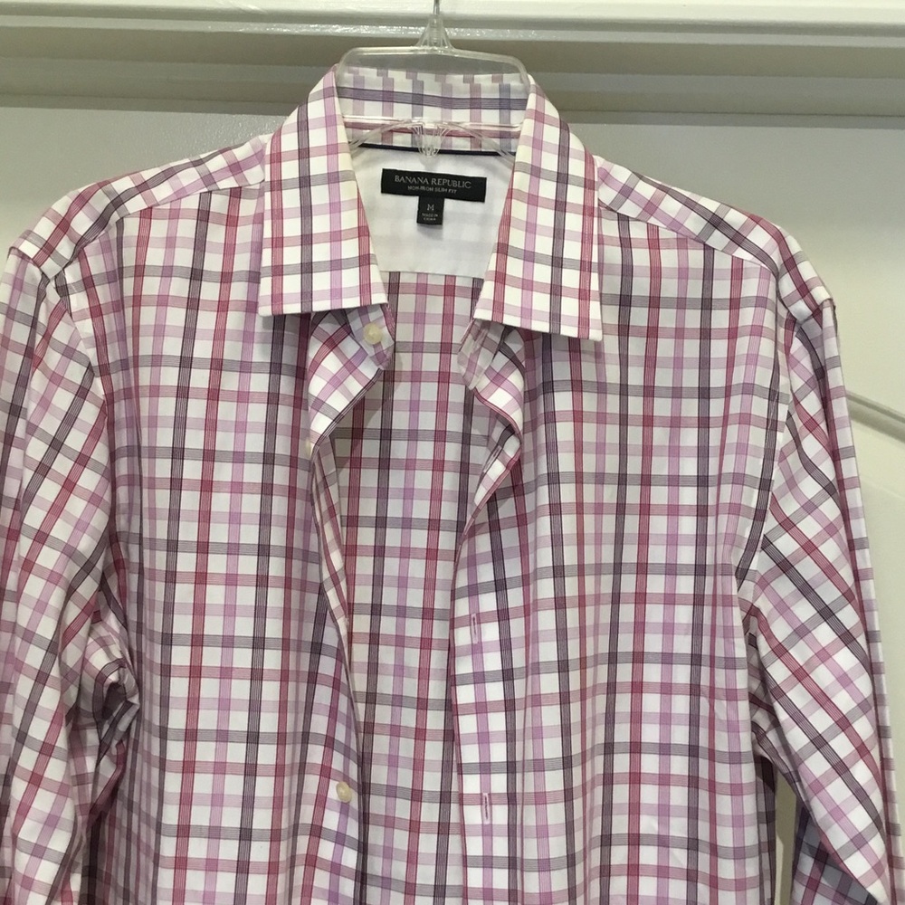 Banana Republic Men's Checkered Shirt in Purple‎ and White